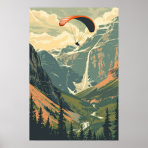 Vintage Paragliding Flying in the Mountains Poster