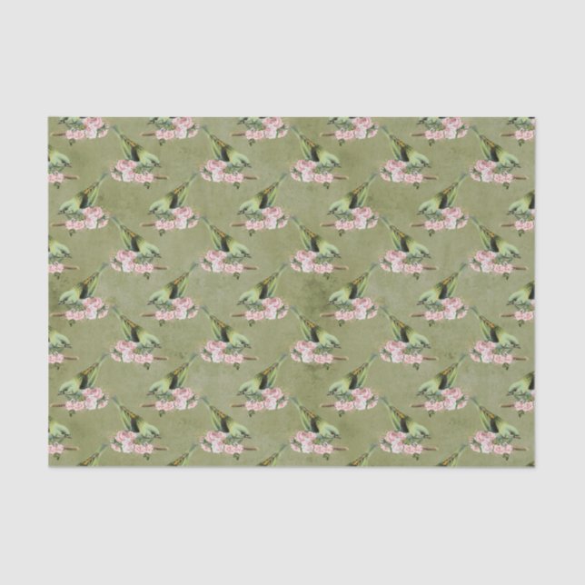 Vintage Parakeet Floral Tissue Paper (Front)