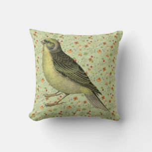 Vintage Parakeet on Folk Art Pattern Cushion