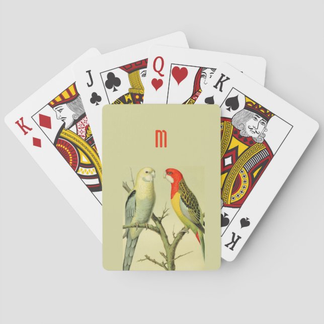   Vintage parakeets - monogrammed Playing Cards (Back)