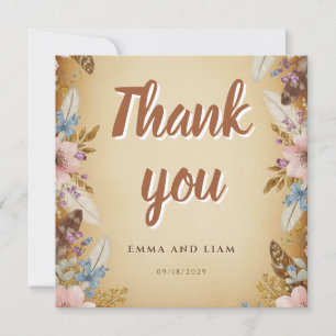 Vintage Parchment and Floral Wedding Thank You Card