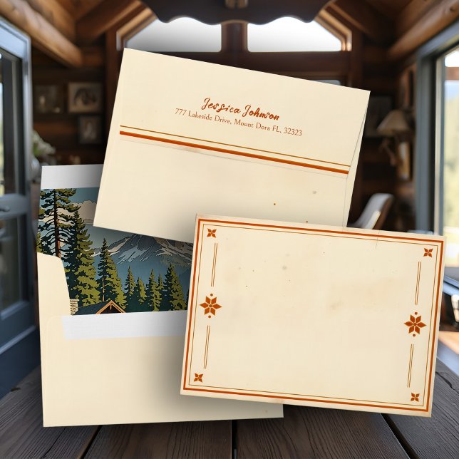 Vintage Parchment Border Nostalgic Sierra Nevada Envelope (Vintage-style envelope with Sierra Nevada graphic, perfect for Lake Tahoe bachelorette invites.)