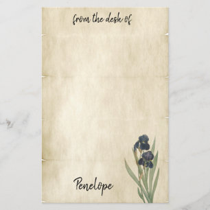 Vintage Parchment Botanical Irises with Name Stationery