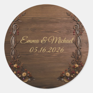 Vintage Parchment Bronze Floral Rustic Autumn Classic Round Sticker
