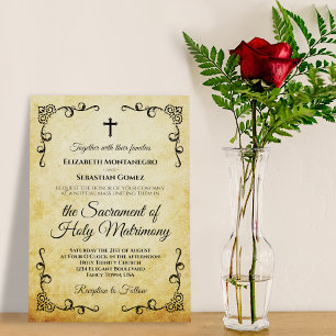Vintage Parchment Catholic Nuptial Mass Wedding Invitation