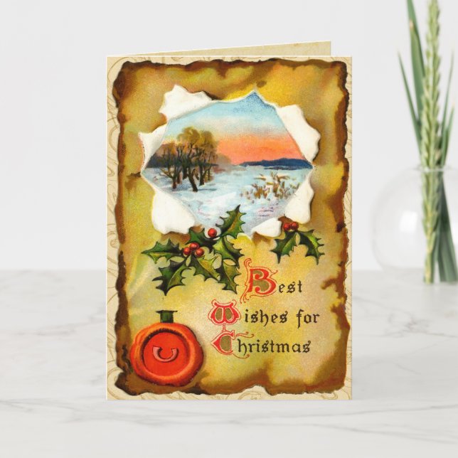 Vintage Parchment Christmas Card (Front)