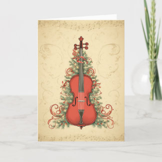 Vintage Parchment Christmas Music and Cello Holiday Card