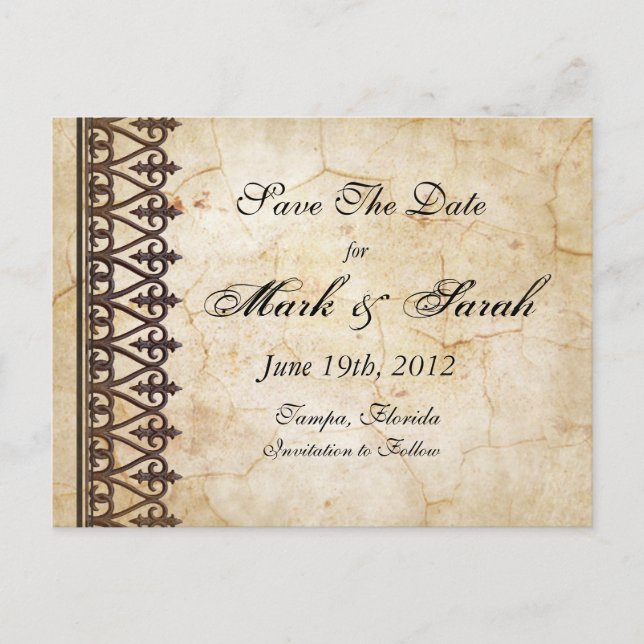 Vintage Parchment Collection Save The Date Announcement Postcard (Front)