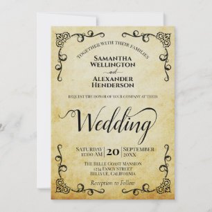 Vintage Parchment Elegant Calligraphy Wedding Invitation