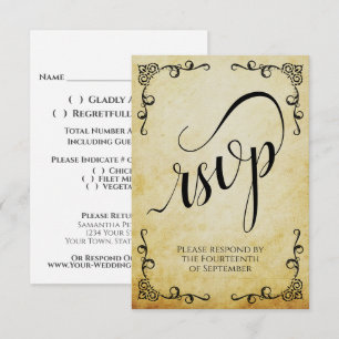 Vintage Parchment Elegant Calligraphy Wedding RSVP Card