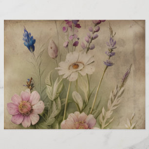 Vintage Parchment Floral Paper