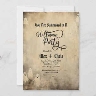 Vintage Parchment Gothic Ghost Halloween Party Invitation