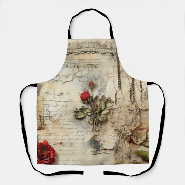 Vintage Parchment Love Letter with Flowers (10) Apron (Front)