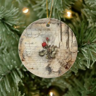 Vintage Parchment Love Letter with Flowers (10) Ceramic Tree Decoration