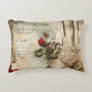 Vintage Parchment Love Letter with Flowers (10) Decorative Cushion