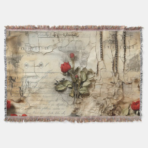 Vintage Parchment Love Letter with Flowers (10) Throw Blanket