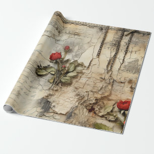 Vintage Parchment Love Letter with Flowers (10) Wrapping Paper