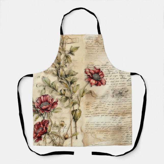 Vintage Parchment Love Letter with Flowers (1) Apron (Front)