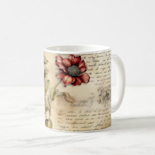 Vintage Parchment Love Letter with Flowers (1) Coffee Mug