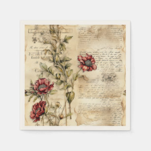 Vintage Parchment Love Letter with Flowers (1) Napkin