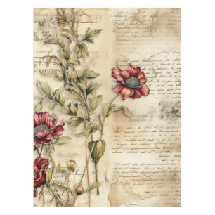 Vintage Parchment Love Letter with Flowers (1) Tablecloth