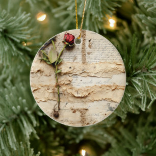 Vintage Parchment Love Letter with Flowers (2) Ceramic Tree Decoration