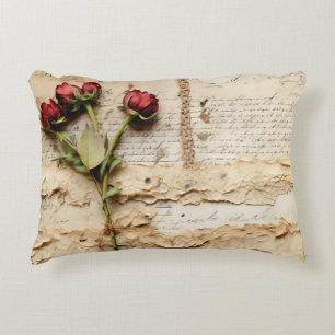 Vintage Parchment Love Letter with Flowers (2) Decorative Cushion