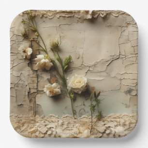 Vintage Parchment Love Letter with Flowers (3) Paper Plate