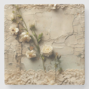 Vintage Parchment Love Letter with Flowers (3) Stone Coaster