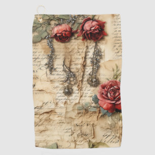 Vintage Parchment Love Letter with Flowers (4) Golf Towel