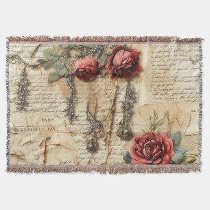 Vintage Parchment Love Letter with Flowers (4) Throw Blanket