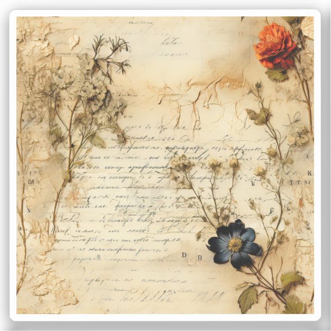 Vintage Parchment Love Letter with Flowers (5) (Front)