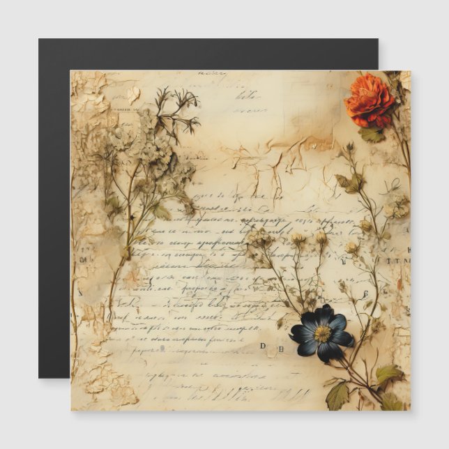 Vintage Parchment Love Letter with Flowers (5) (Front/Back)