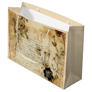 Vintage Parchment Love Letter with Flowers (5) Large Gift Bag
