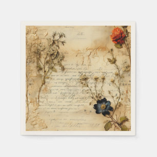 Vintage Parchment Love Letter with Flowers (5) Napkin