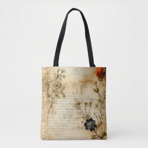 Vintage Parchment Love Letter with Flowers (5) Tote Bag