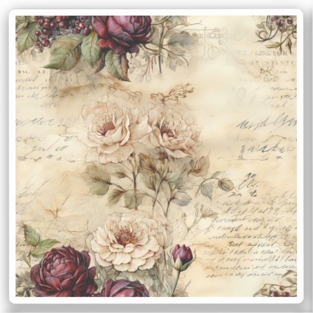 Vintage Parchment Love Letter with Flowers (7) (Front)