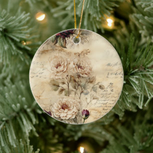 Vintage Parchment Love Letter with Flowers (7) Ceramic Tree Decoration