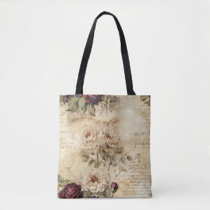 Vintage Parchment Love Letter with Flowers (7) Tote Bag