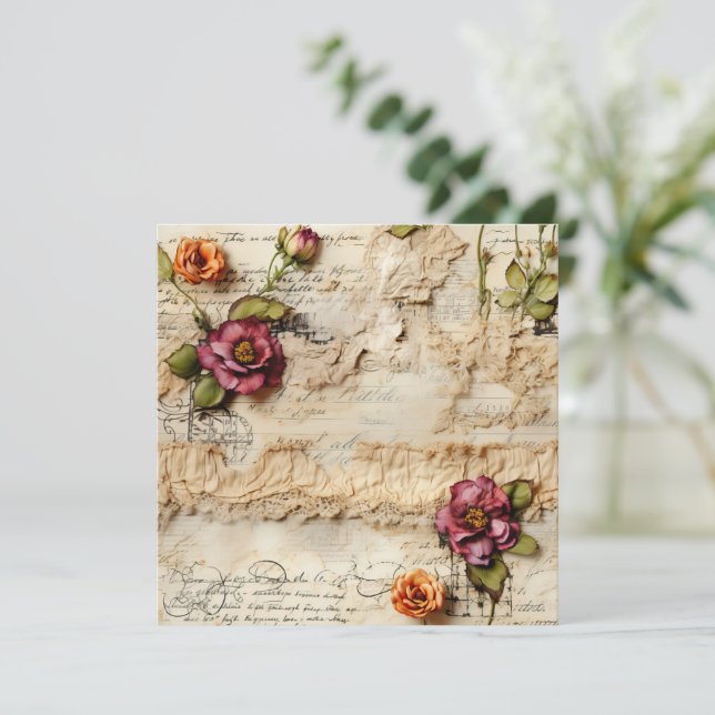 Vintage Parchment Love Letter with Flowers (8) (Standing Front)