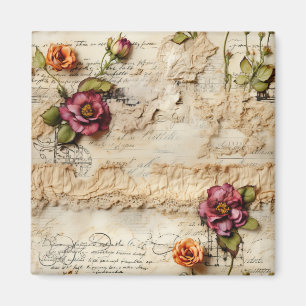 Vintage Parchment Love Letter with Flowers (8) Magnet