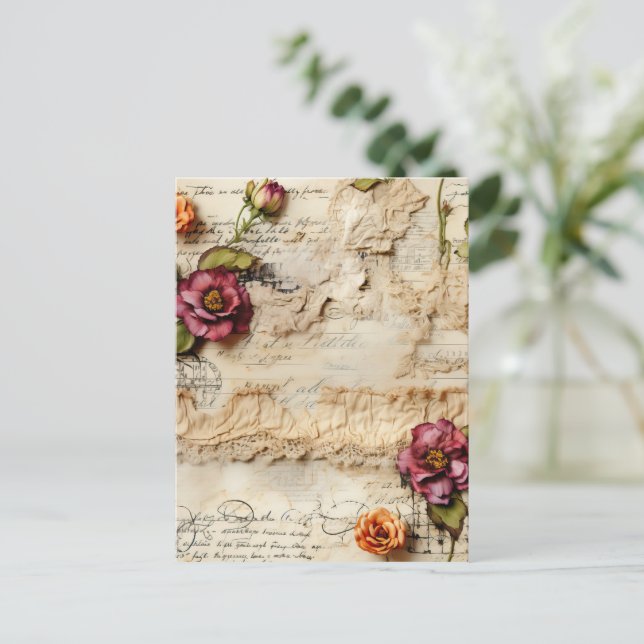 Vintage Parchment Love Letter with Flowers (8) Postcard (Standing Front)