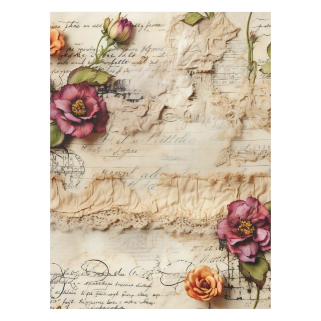 Vintage Parchment Love Letter with Flowers (8) Tablecloth (Front)