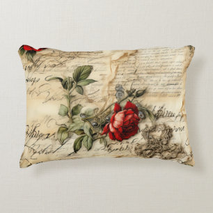 Vintage Parchment Love Letter with Flowers (9) Decorative Cushion