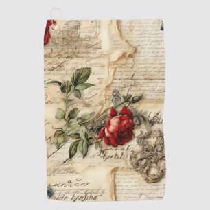 Vintage Parchment Love Letter with Flowers (9) Golf Towel