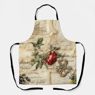 Vintage Parchment Love Letter with Flowers Apron
