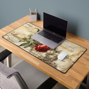 Vintage Parchment Love Letter with Flowers Desk Mat