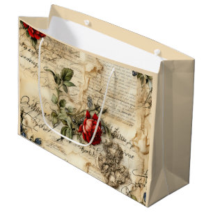 Vintage Parchment Love Letter with Flowers Large Gift Bag