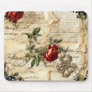 Vintage Parchment Love Letter with Flowers Mouse Mat