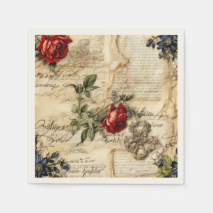 Vintage Parchment Love Letter with Flowers Napkin